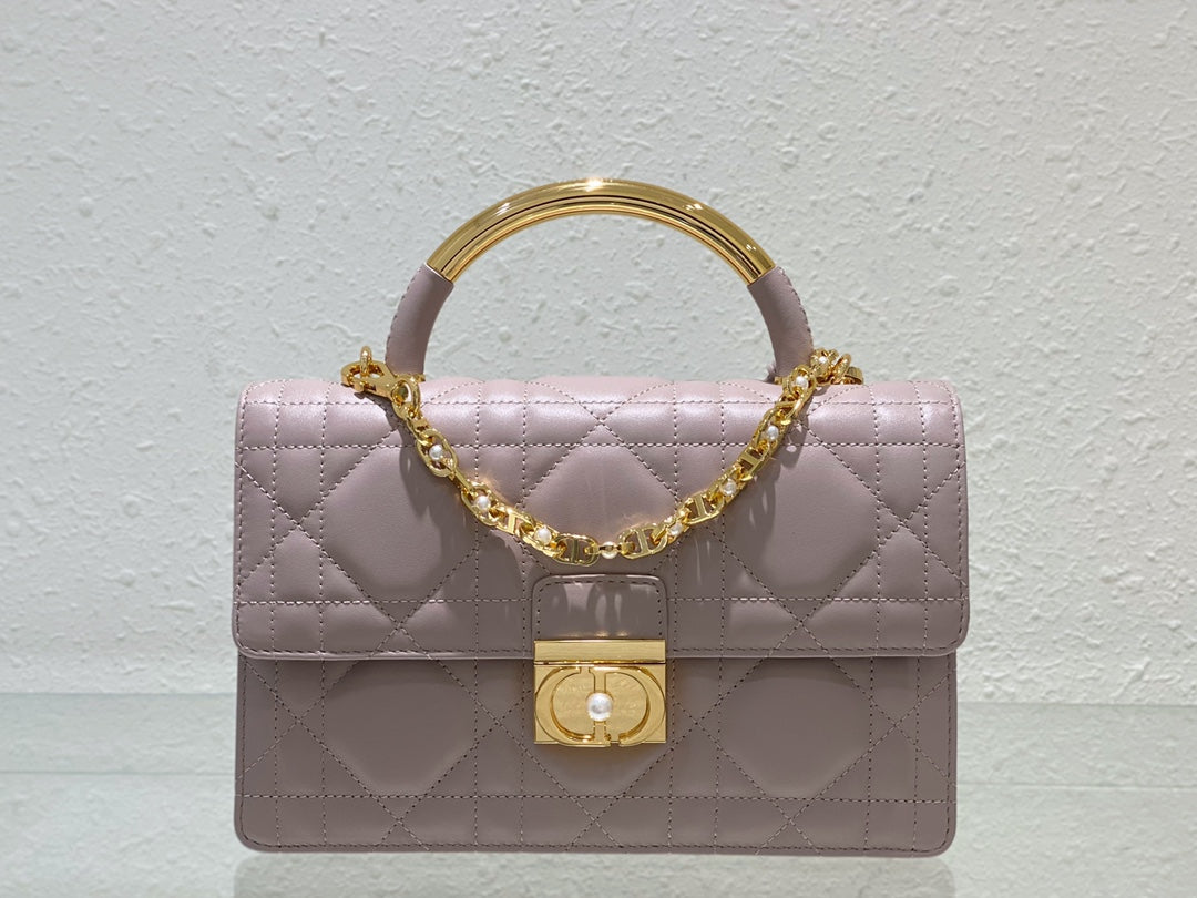 Dior Elegant Lavender Quilted Leather Handbag with Gold Chain Strap