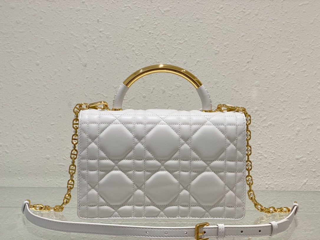 Christian Dior Miss Dior Mini Bag in White Quilted Cannage Leather with Gold Top Handle