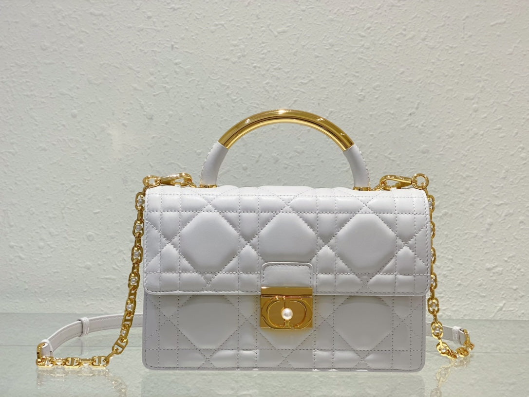 Christian Dior Miss Dior Mini Bag in White Quilted Cannage Leather with Gold Top Handle