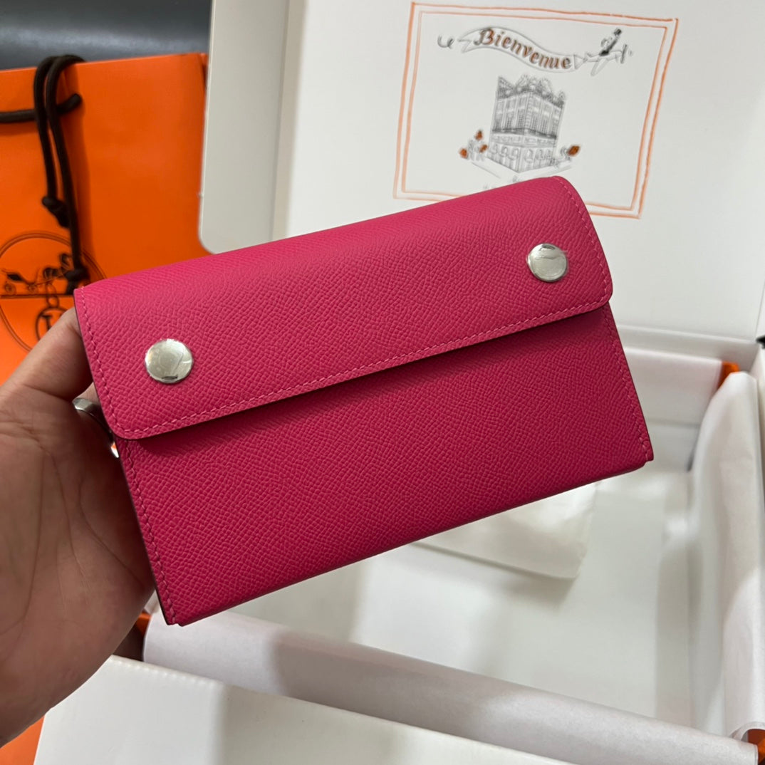 Hermès Click 16 Wallet with Shoulder Strap - Epsom Leather - Pink