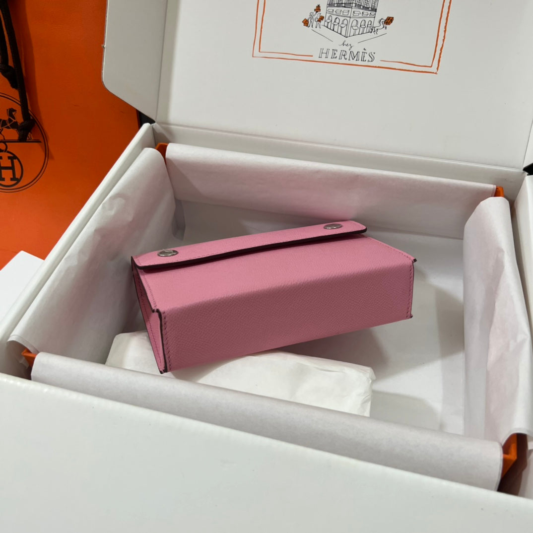 Hermès Constance Slim Wallet in Pink Leather with Palladium Hardware