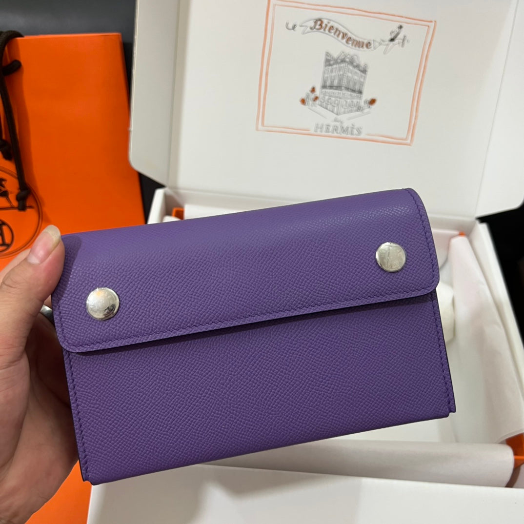 Hermès Purple Leather Card Holder Wallet - Anemone Epsom Leather