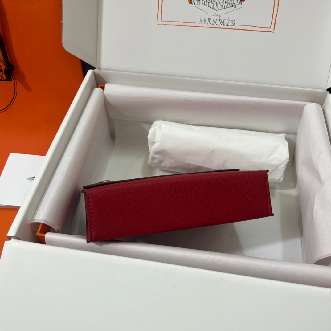 Hermès Calvi Card Holder - Red Leather Compact Wallet with Original Packaging