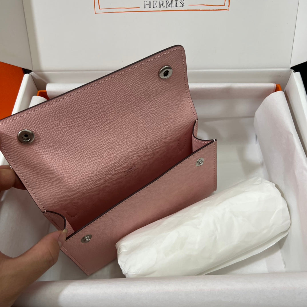 Hermès Click 16 Epsom Leather Wallet with Shoulder Strap - Rose Pink
