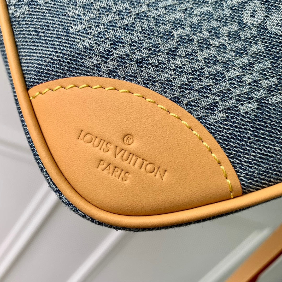 Louis Vuitton Blue Checkerboard Denim Square Crossbody Bag with Leather Trim
