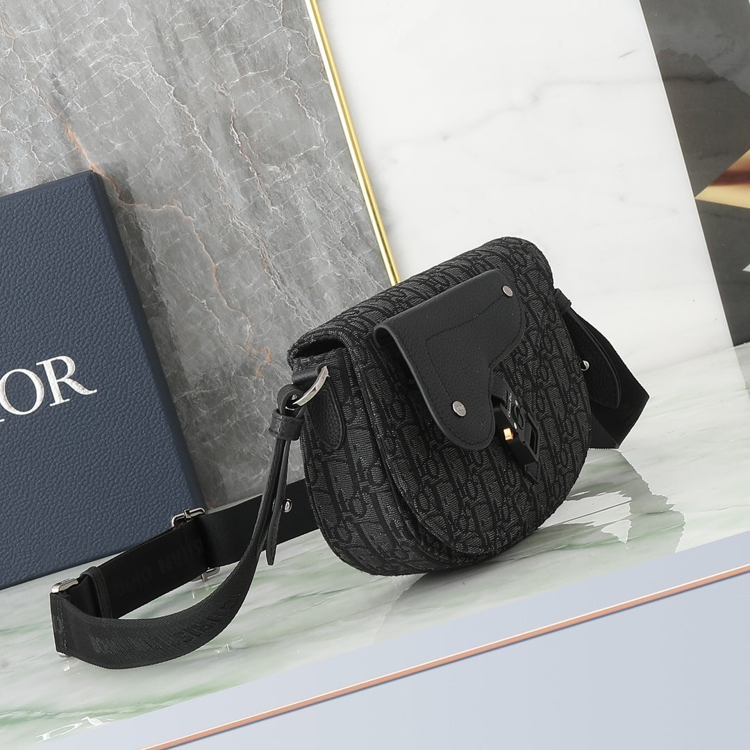 Dior Black Monogram Jacquard Saddle Crossbody Shoulder Bag