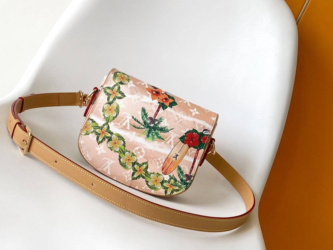 Louis Vuitton Tropical Palm Tree Floral Print Canvas Crossbody Saddle Bag