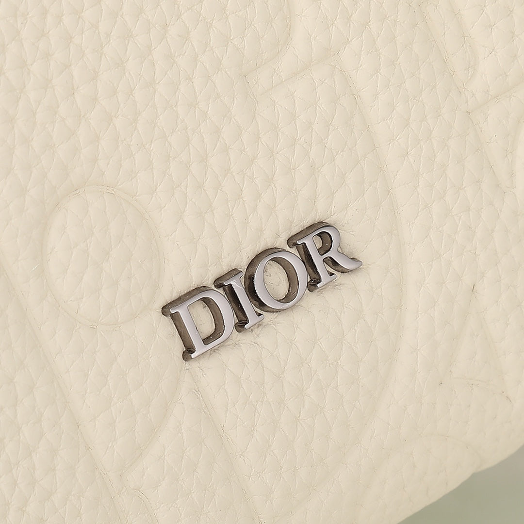 Dior Cream White Embossed Crossbody Camera Bag with Wide Strap