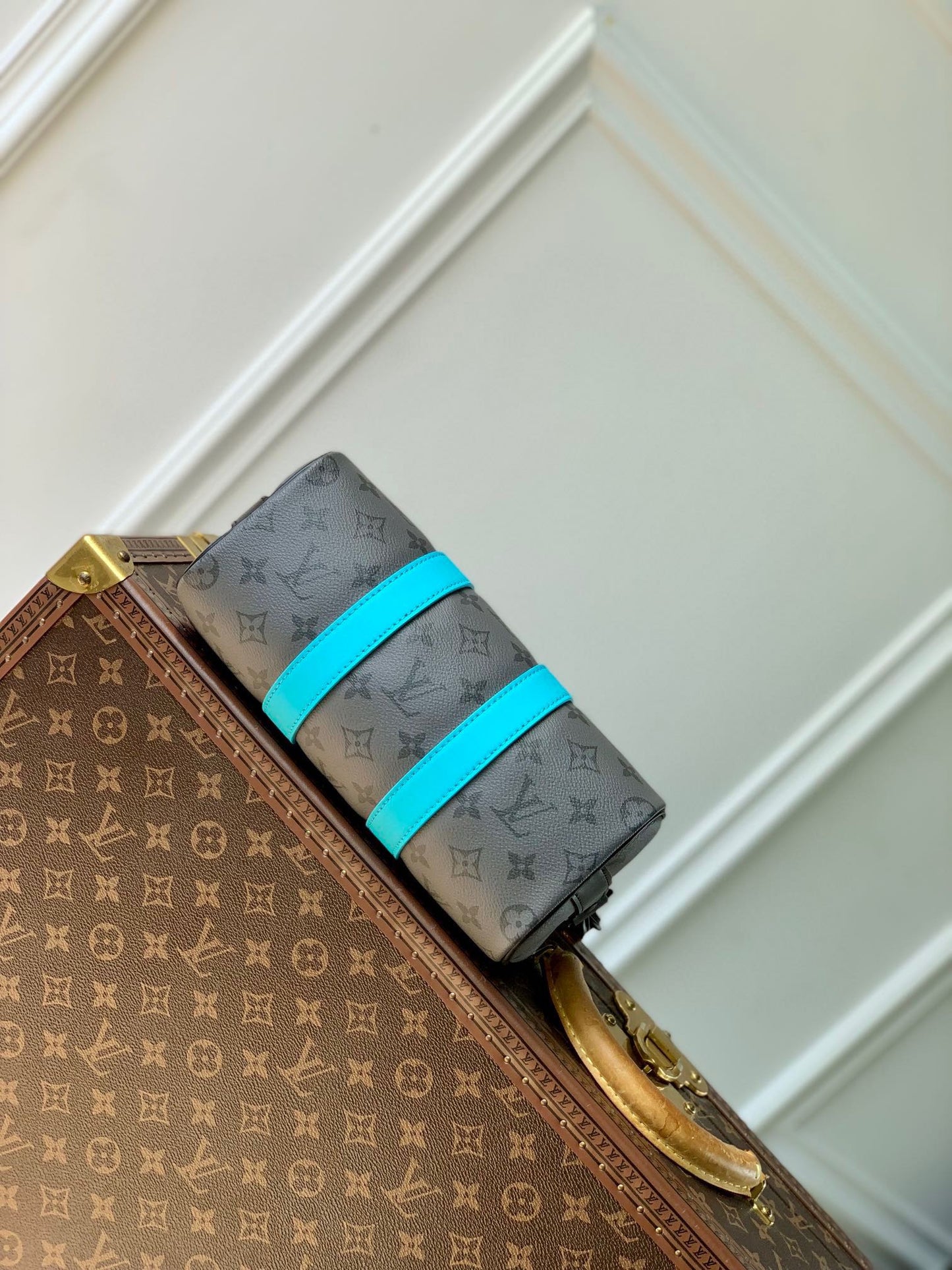 Louis Vuitton Grey Monogram Print Mini Duffle Bag with Turquoise Trim