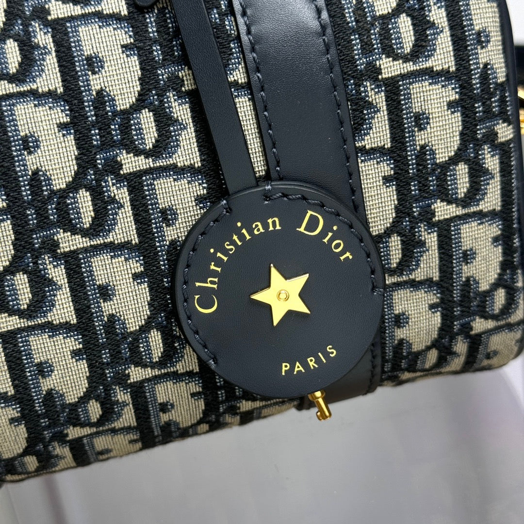 Christian Dior Blue Oblique Canvas Mini Bowling Bag with Strap
