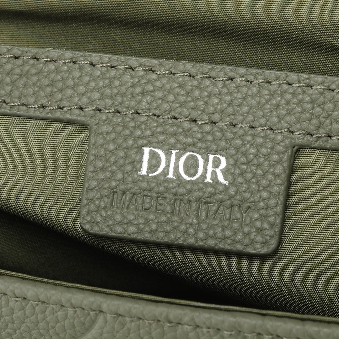 Dior Olive Green Embossed Leather Crossbody Messenger Bag with Buckles