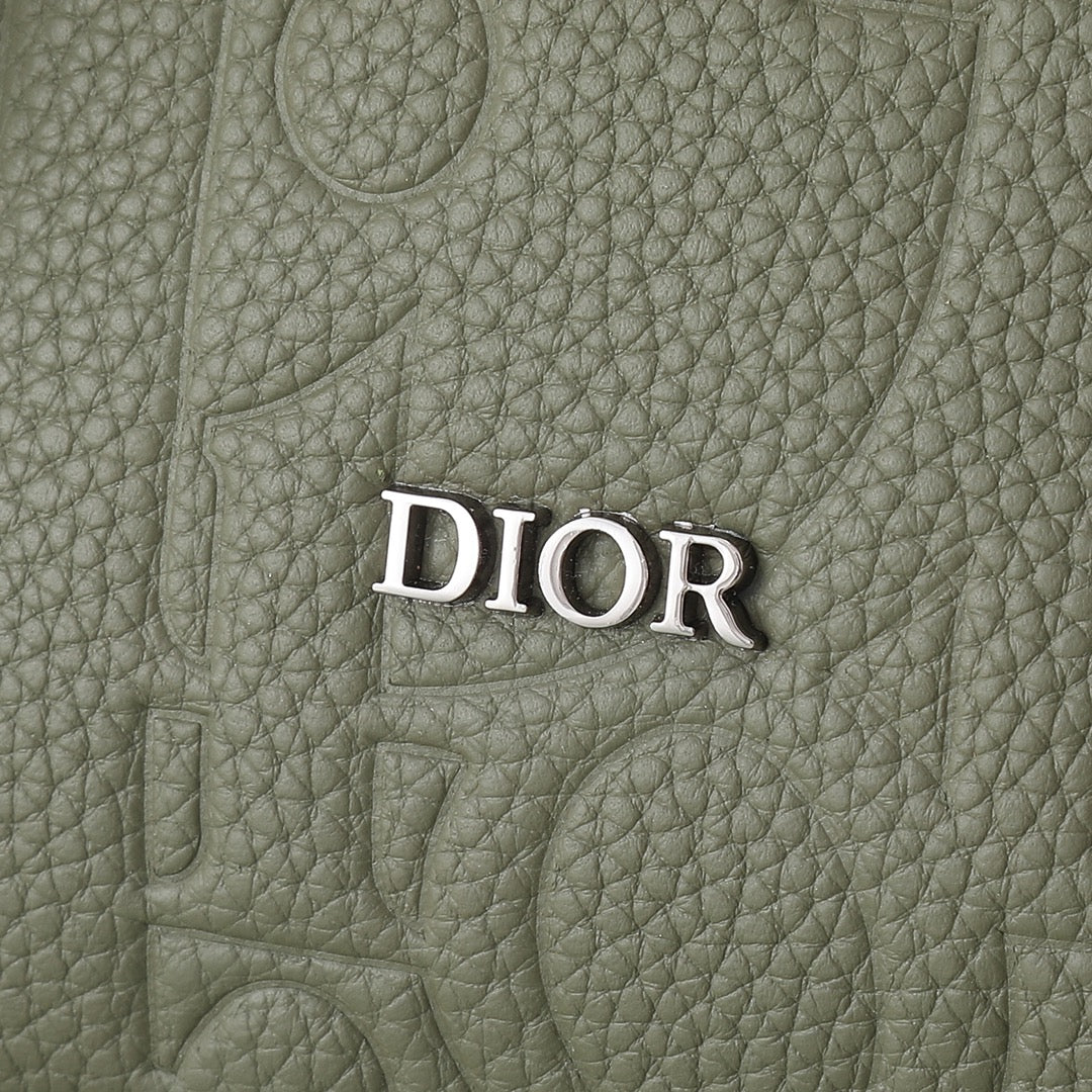 Dior Olive Green Embossed Leather Crossbody Messenger Bag with Buckles