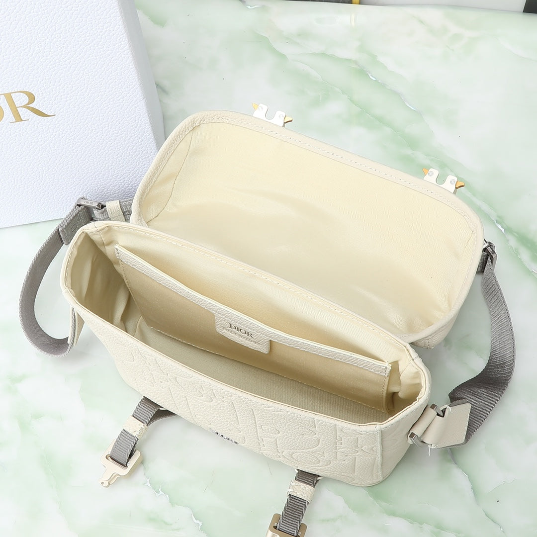 Dior Cream Off-White Embossed Monogram Crossbody Messenger Bag