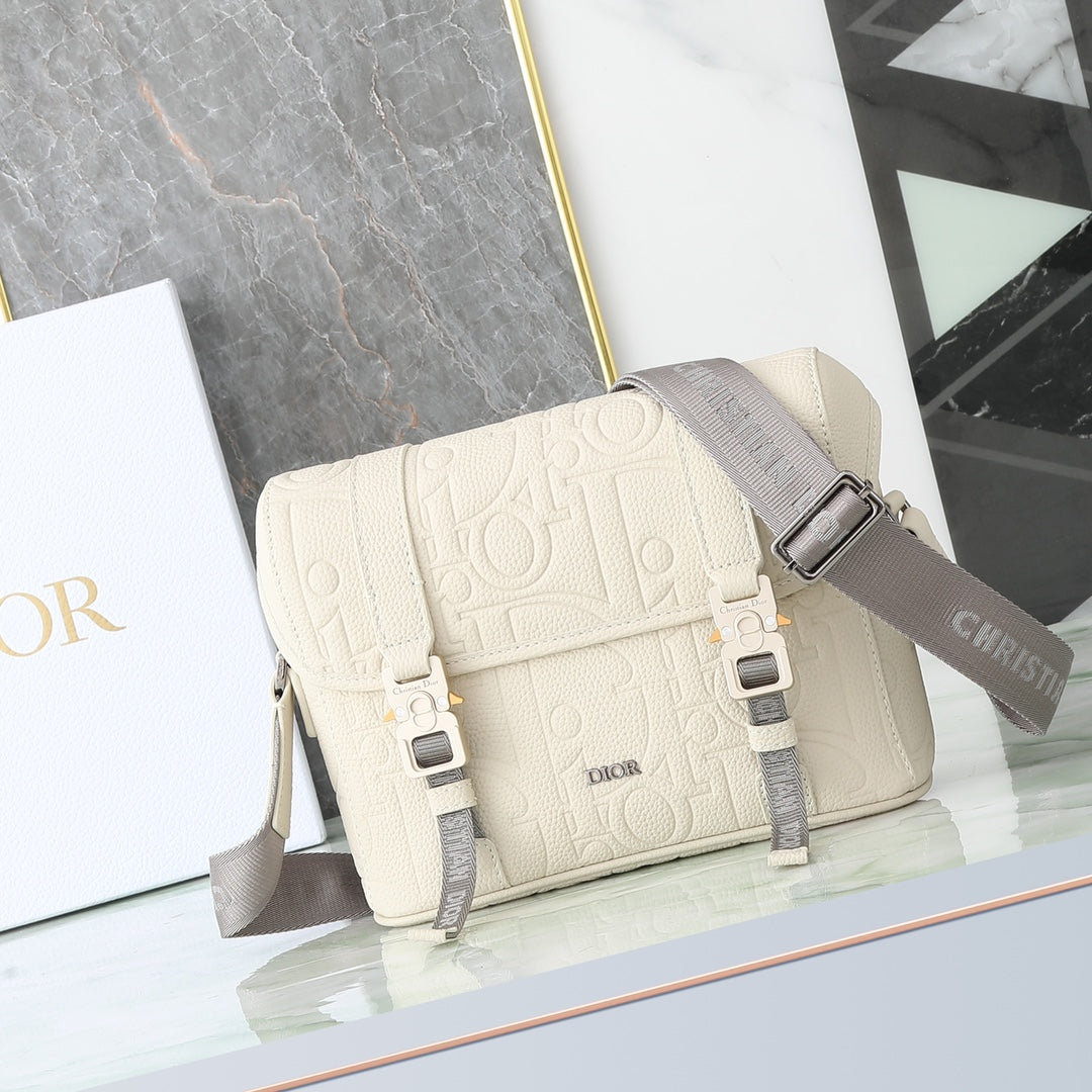 Dior Cream Off-White Embossed Monogram Crossbody Messenger Bag