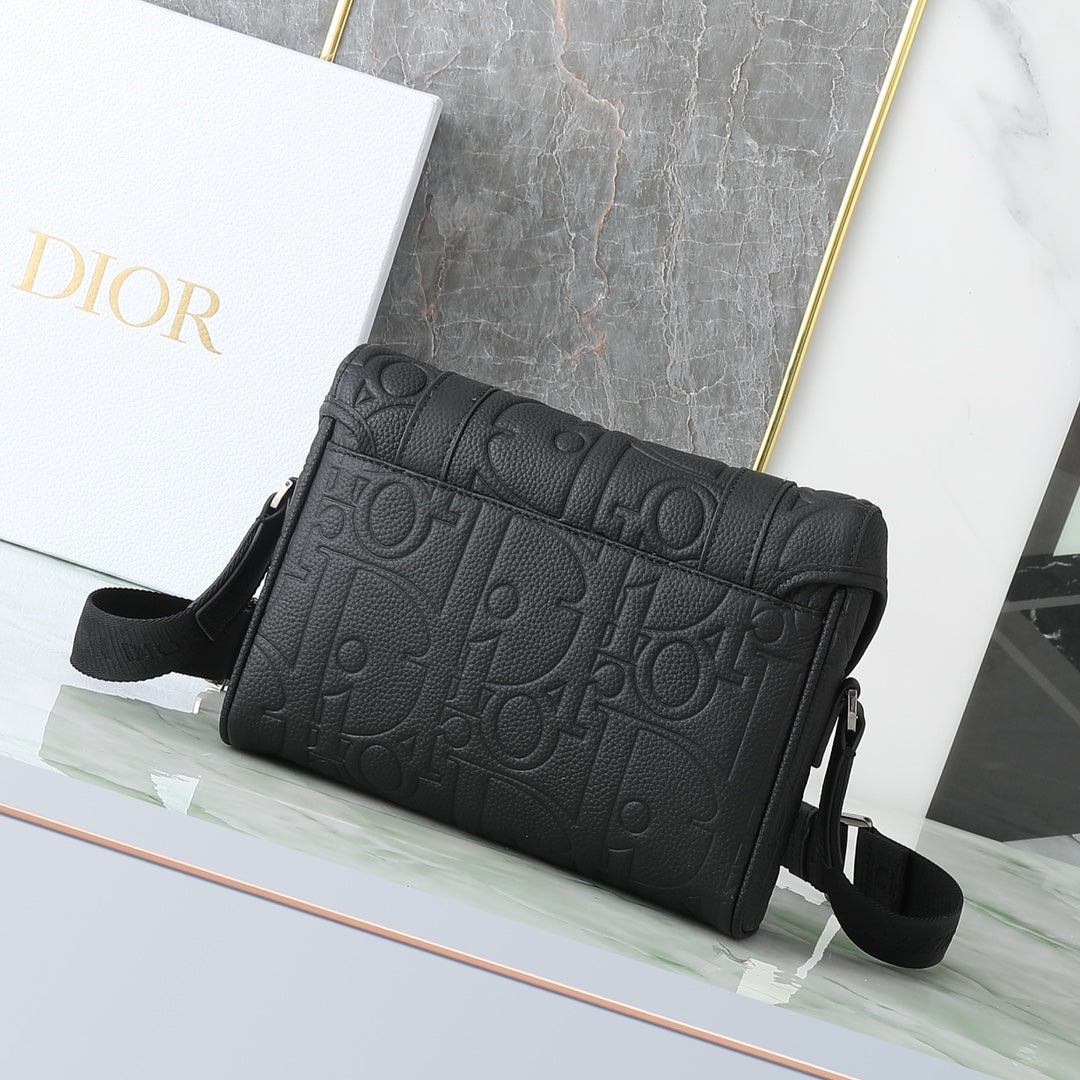 Dior Modern Black Embossed Crossbody Messenger Bag with Tactical Buckles