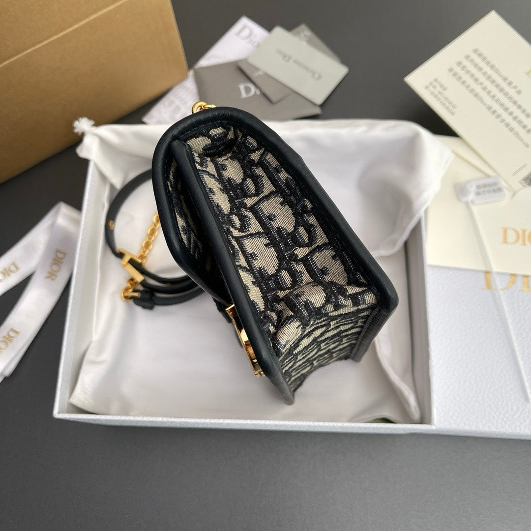 Dior Classic Monogram Jacquard Flap Shoulder Bag with Gold Chain Strap