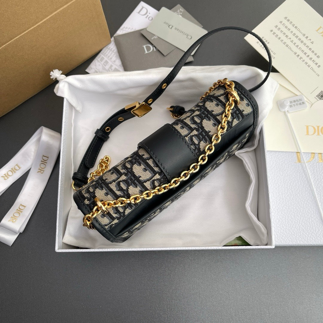 Dior Classic Monogram Jacquard Flap Shoulder Bag with Gold Chain Strap