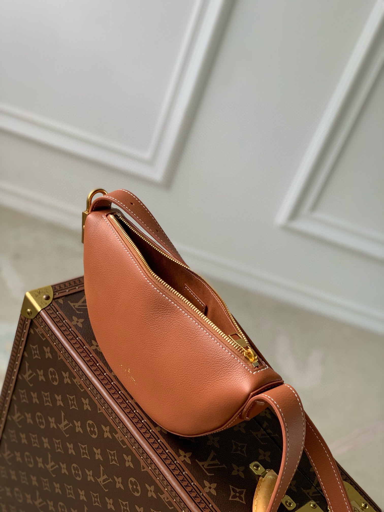 Louis Vuitton Modern Brown Leather Crescent Waist Bag with Adjustable Strap