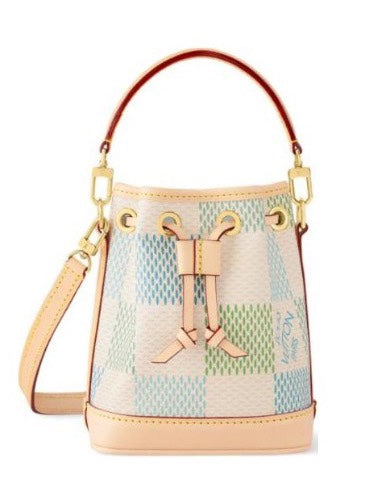 Louis Vuitton Pastel Checkerboard Drawstring Bucket Bag with Leather Strap