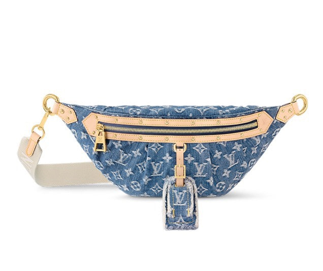 Louis Vuitton Blue Denim Monogram Print Belt Bag with Leather Trim