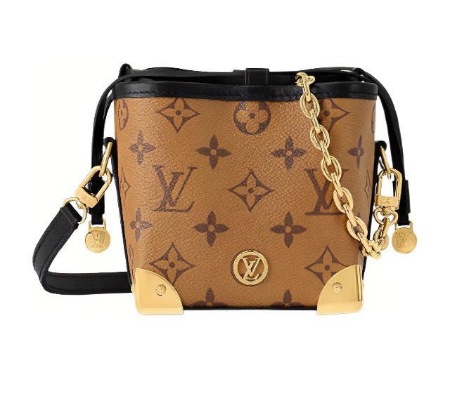 Louis Vuitton Brown Monogram Canvas Bucket Bag with Gold Chain and Leather Strap