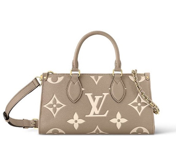 Louis Vuitton Taupe Embossed Leather Top Handle Handbag with Gold Chain Strap