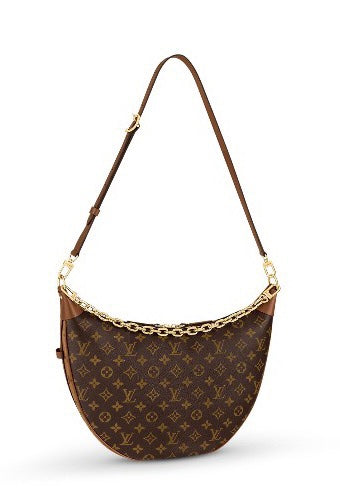 Louis Vuitton Classic Brown Monogram Crescent Shoulder Bag with Gold Chain