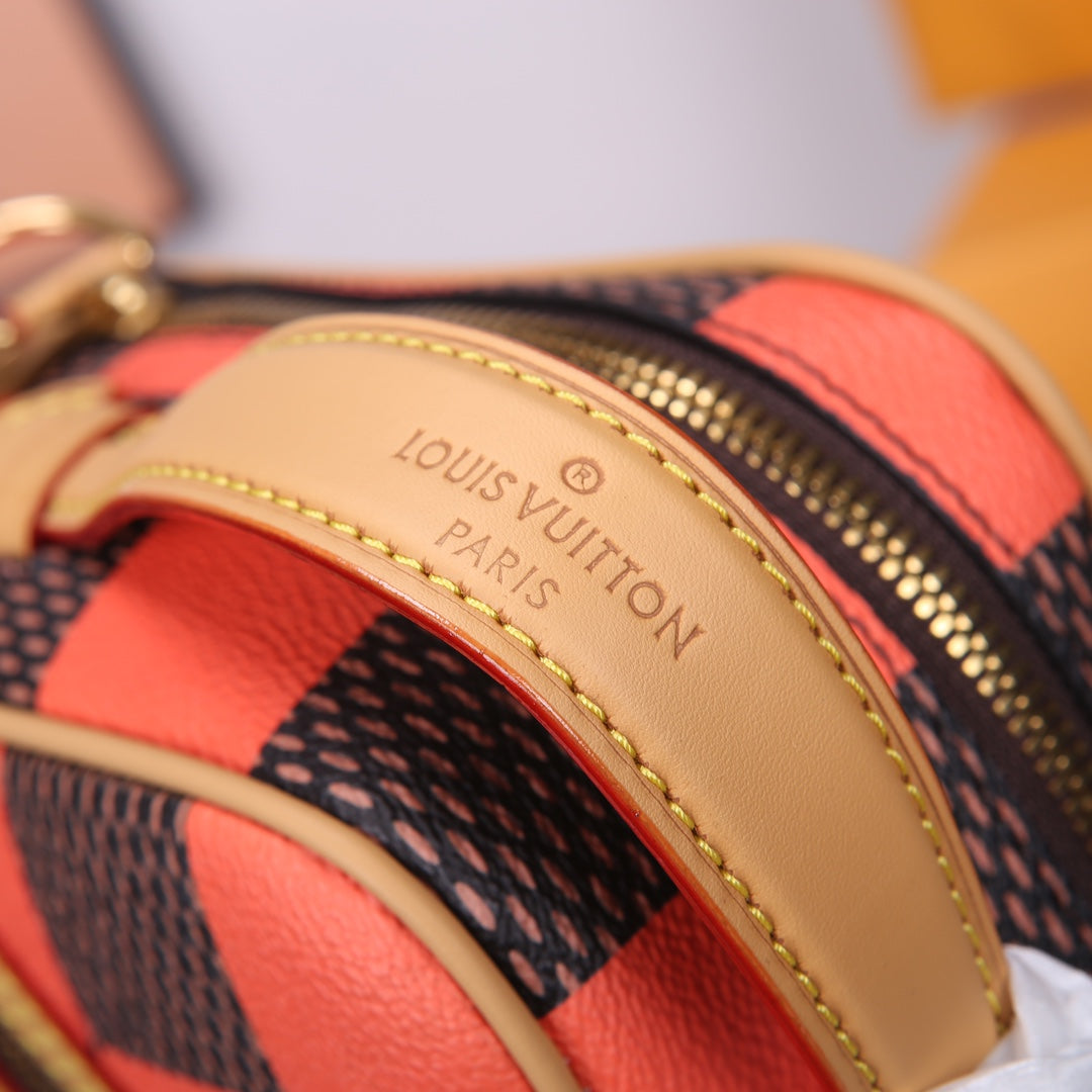 Louis Vuitton Orange and Brown Checkerboard Diamond Leather Crossbody Bag