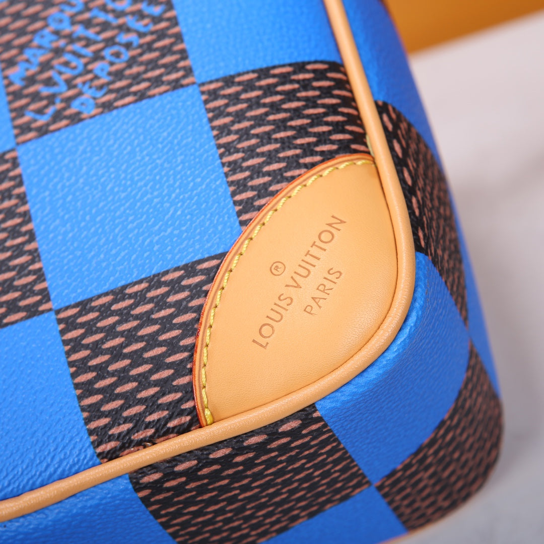 Louis Vuitton Blue and Brown Checkered Diamond Shaped Leather Crossbody Bag