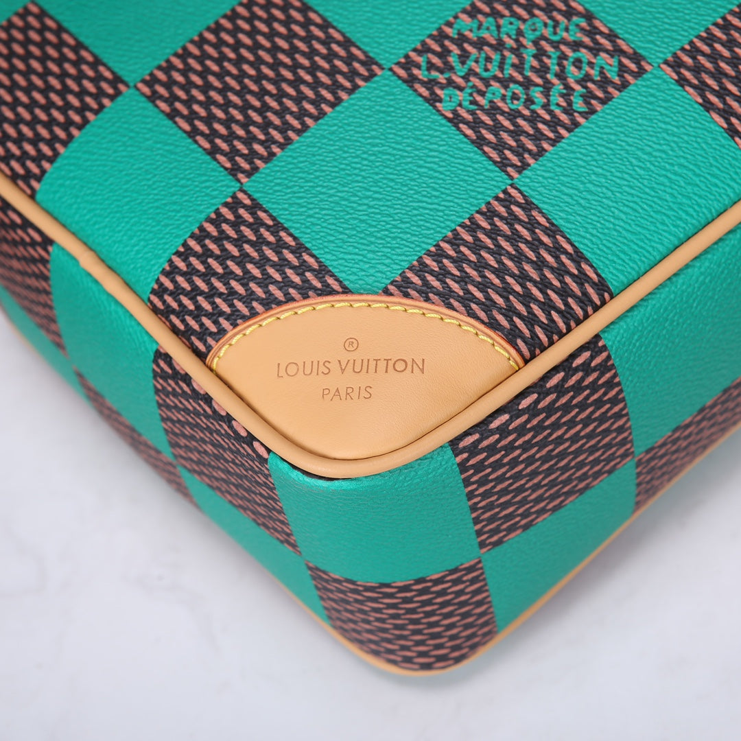 Louis Vuitton Geometric Green and Brown Checkerboard Diamond Crossbody Bag