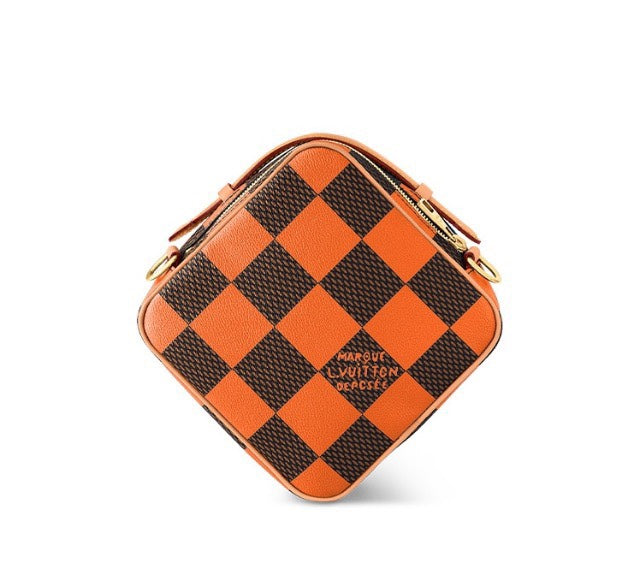 Louis Vuitton Orange and Brown Checkerboard Diamond Leather Crossbody Bag