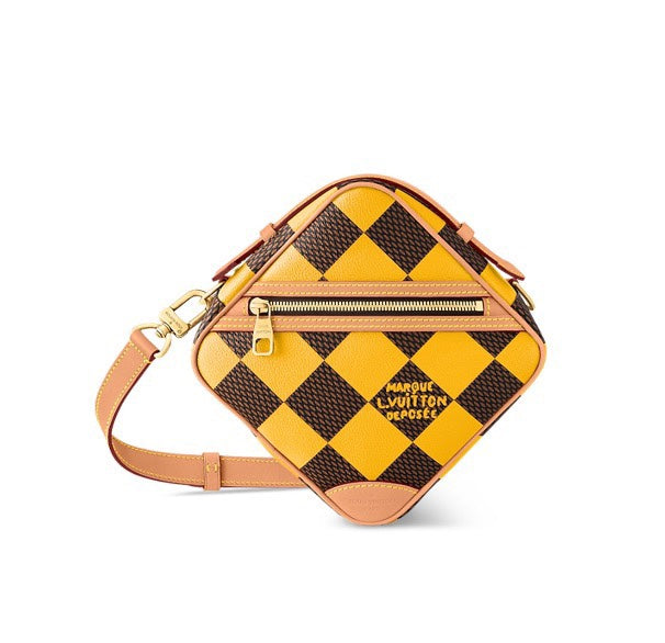 Louis Vuitton Yellow and Brown Checkerboard Diamond-Shaped Crossbody Bag