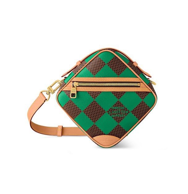 Louis Vuitton Geometric Green and Brown Checkerboard Diamond Crossbody Bag