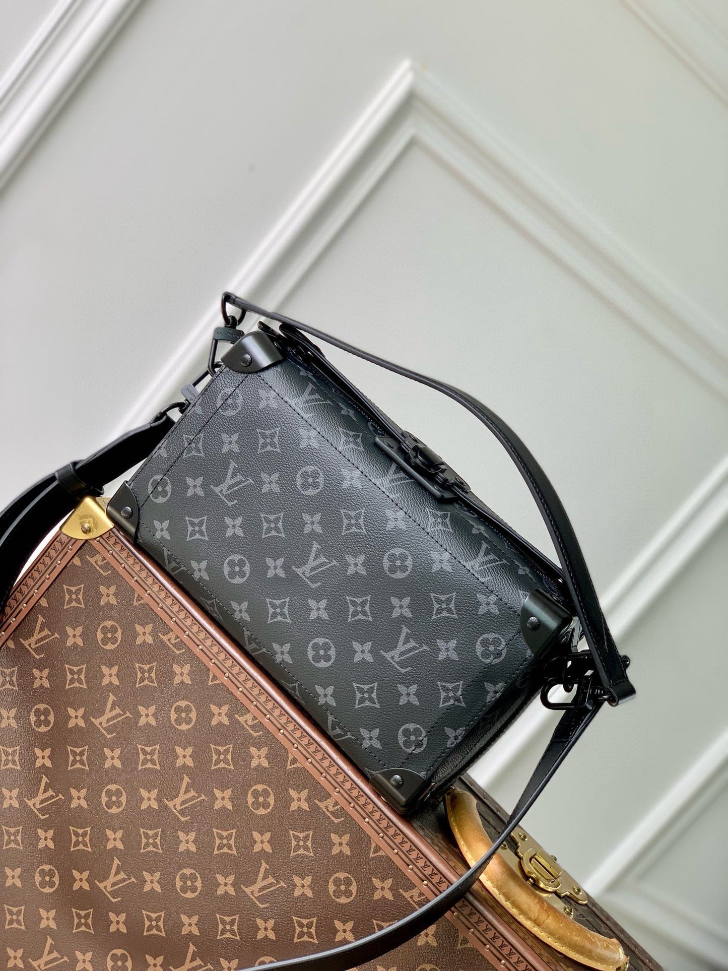 Louis Vuitton Luxury Monogram Print Grey Crossbody Bag with Top Handle
