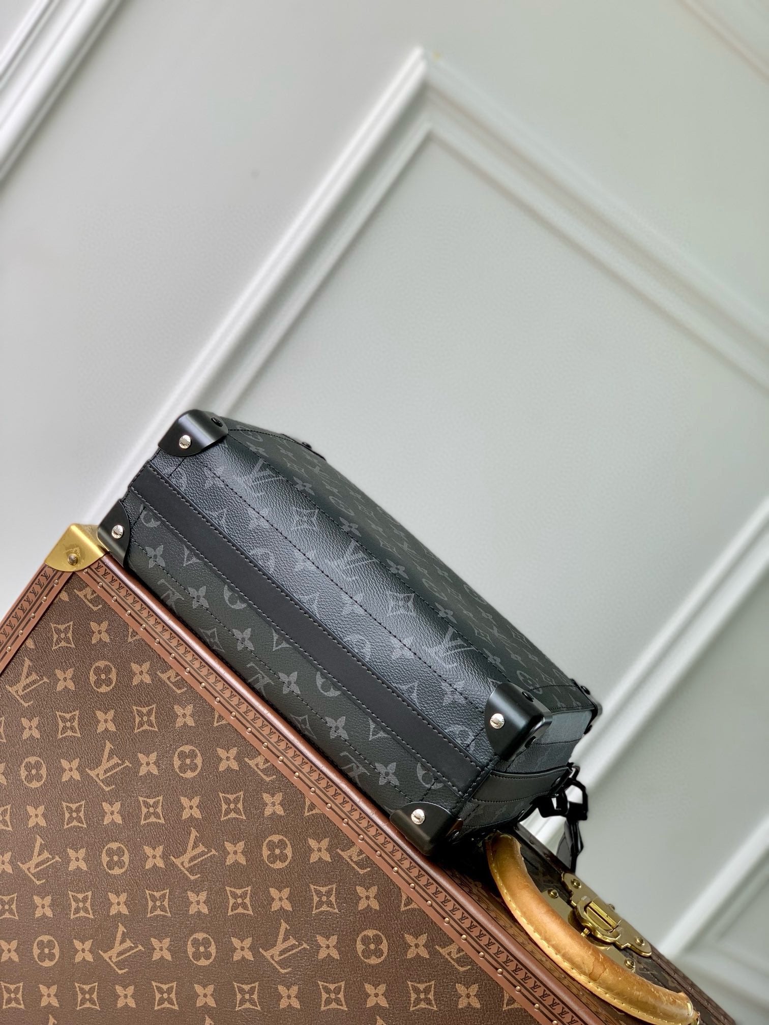 Louis Vuitton Luxury Monogram Print Grey Crossbody Bag with Top Handle