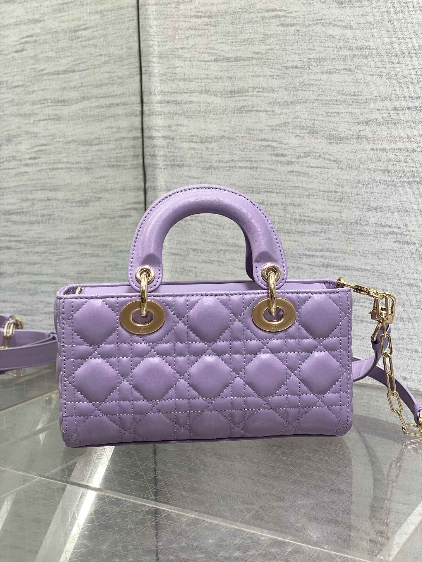 Dior Lavender Quilted Leather Handbag with Detachable Shoulder Strap