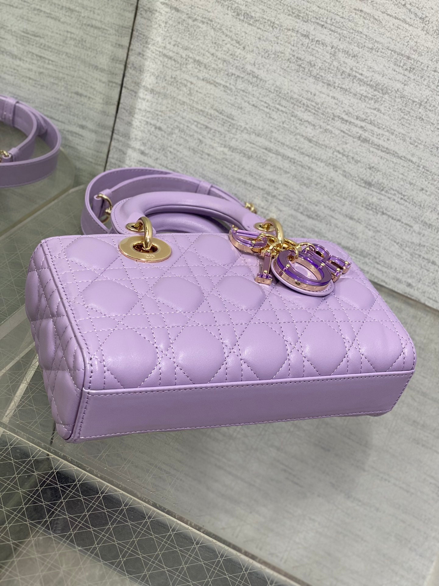 Christian Dior Lady D-Joy Bag Lilac Cannage Lambskin Gold Hardware