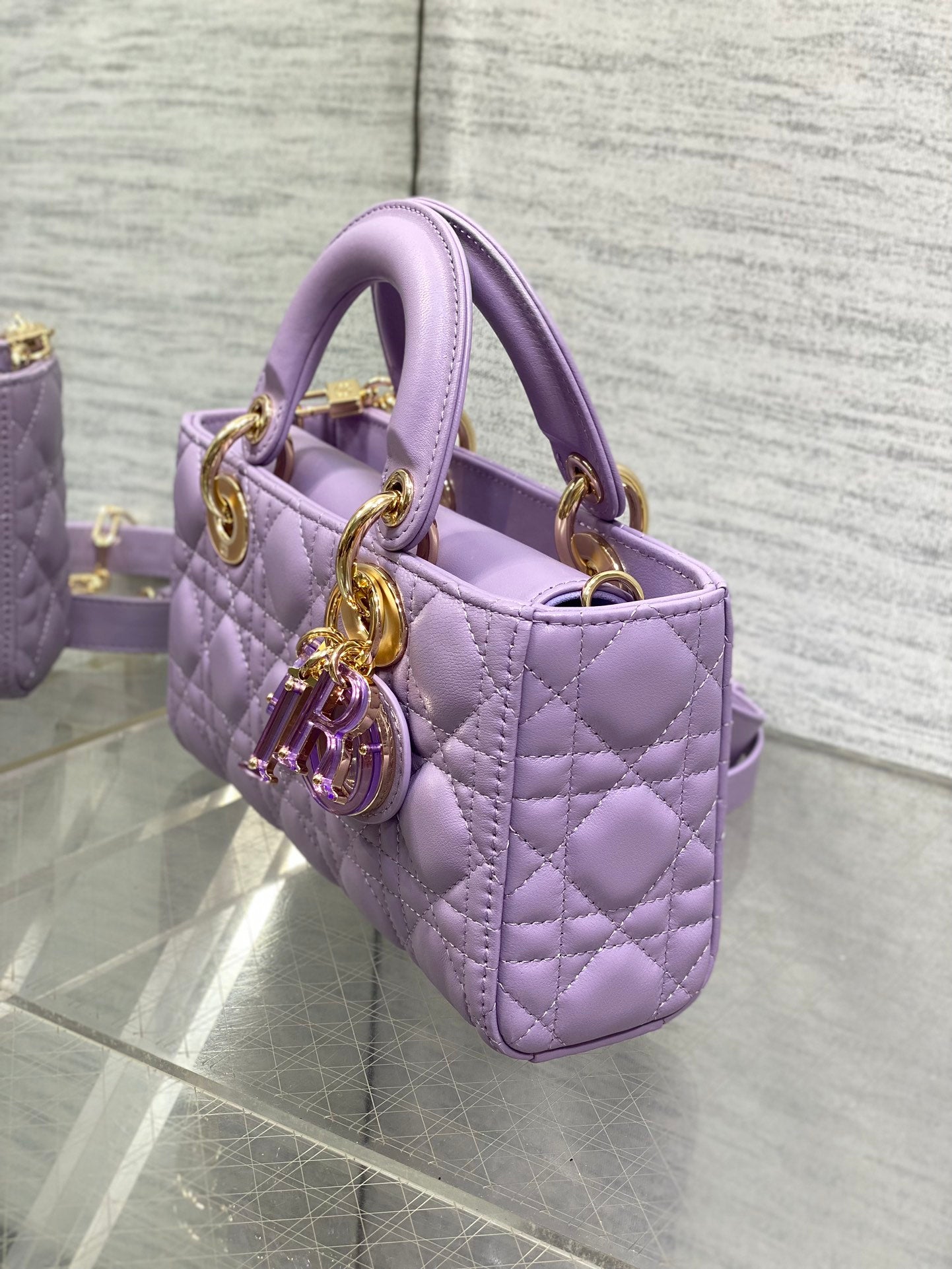 Christian Dior Lady D-Joy Bag Lilac Cannage Lambskin Gold Hardware