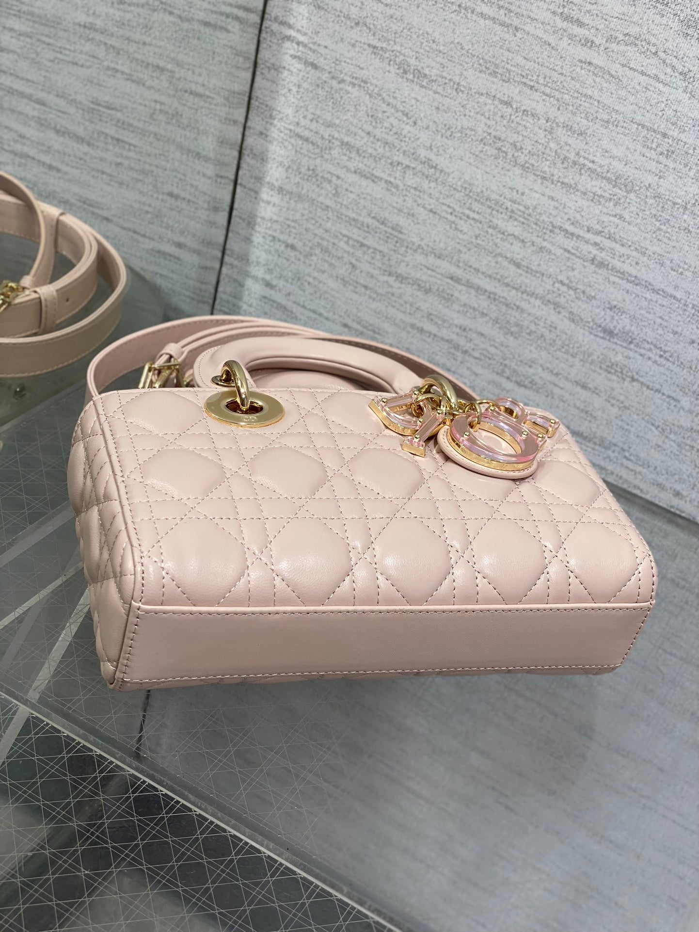 Dior Blush Pink Quilted Leather Top Handle Crossbody Handbag