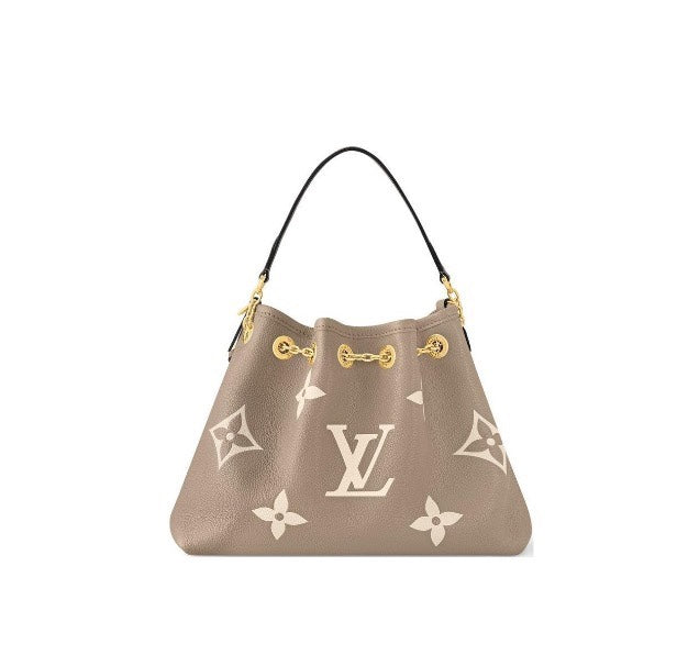 Louis Vuitton Elegant Monogram Leather Bucket Shoulder Bag in Taupe and Cream