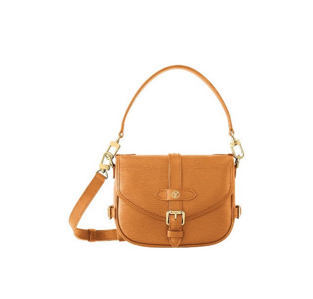 Louis Vuitton Classic Tan Leather Saddle Crossbody Bag with Buckle Detail