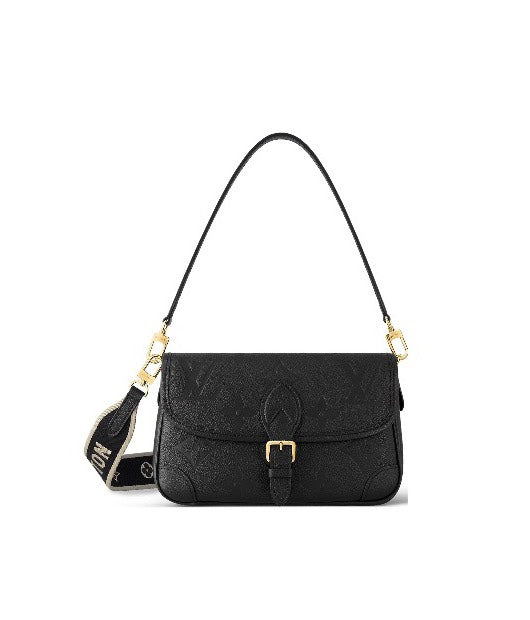Louis Vuitton Classic Black Textured Leather Shoulder Bag with Gold Buckle