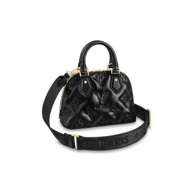 Louis Vuitton Black Embossed Quilted Leather Dome Handbag with Wide Strap