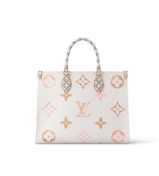 Louis Vuitton Luxury Cream Monogram Leather Tote Bag with Patterned Handles