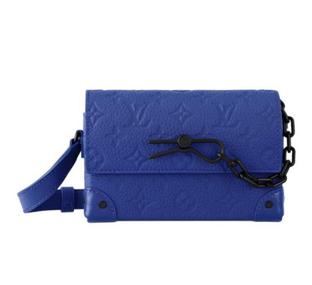 Louis Vuitton Royal Blue Embossed Leather Crossbody Shoulder Bag with Black Chain