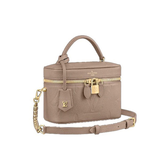 Louis Vuitton Taupe Embossed Leather Vanity Case Bag with Top Handle
