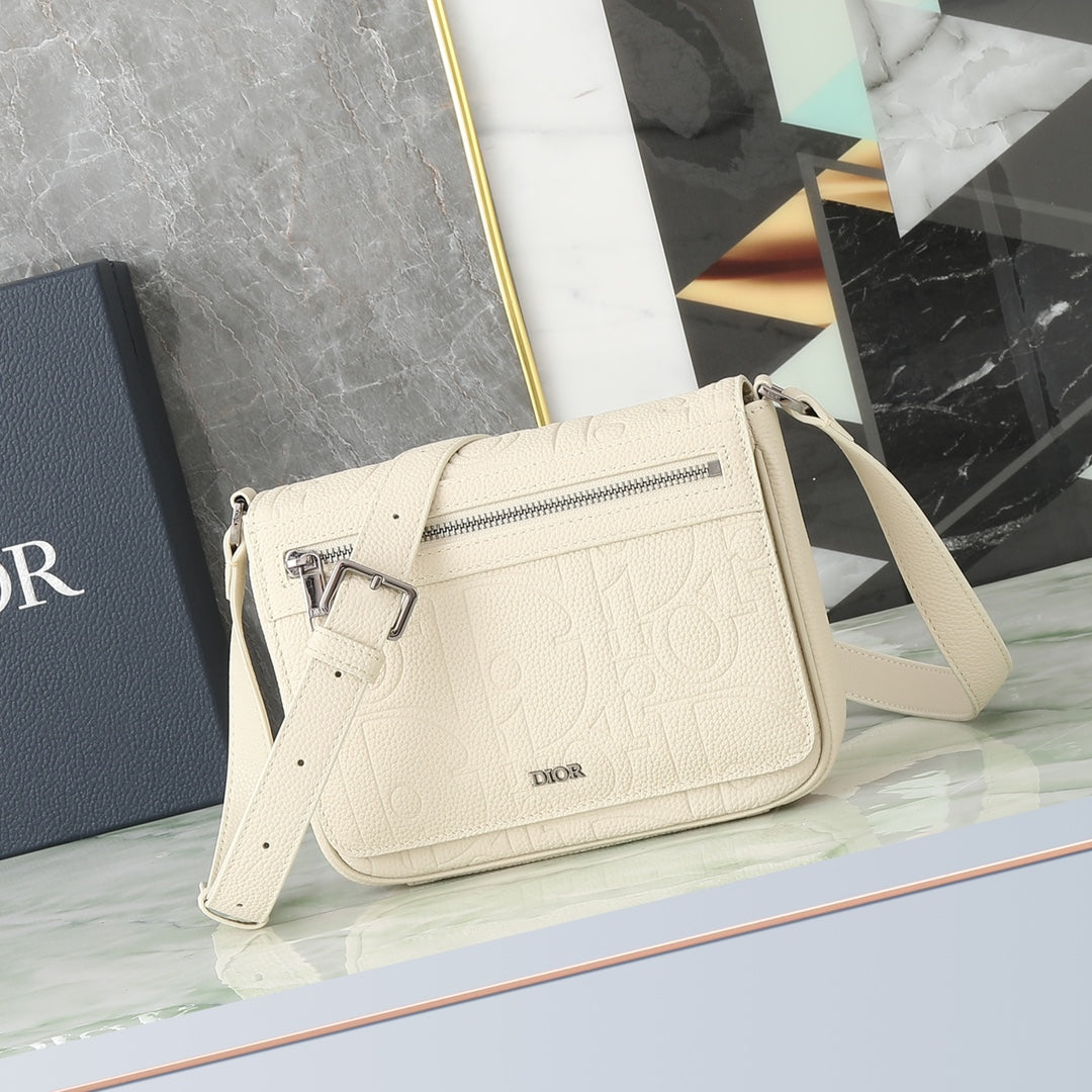 Dior Luxury Off-White Embossed Leather Crossbody Shoulder Bag