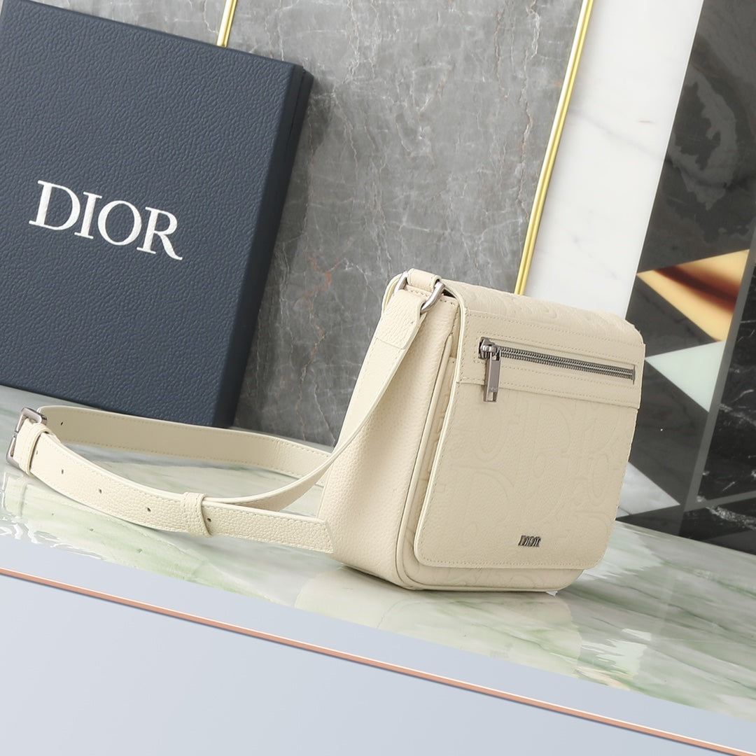Dior Luxury Off-White Embossed Leather Crossbody Shoulder Bag