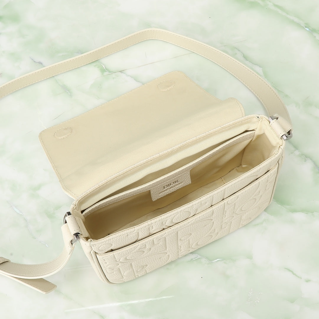 Christian Dior Safari Messenger Bag Cream Embossed Oblique Leather
