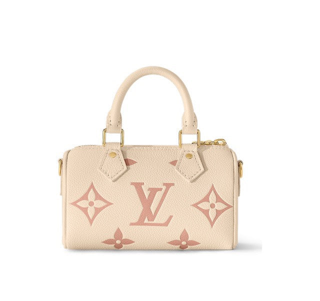 Louis Vuitton Beige Leather Mini Top Handle Handbag with Pink Monogram